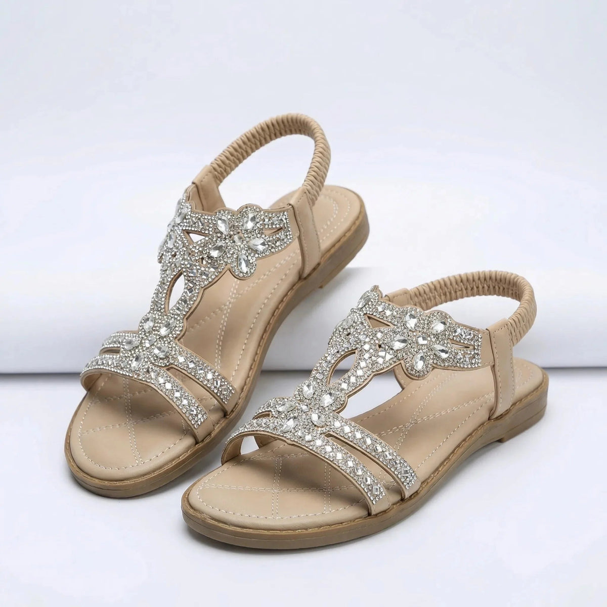 Women's Flat Sandals Embellished Boho Open Toe Ankle Strap Summer Beach Gladiator Casual Comfort