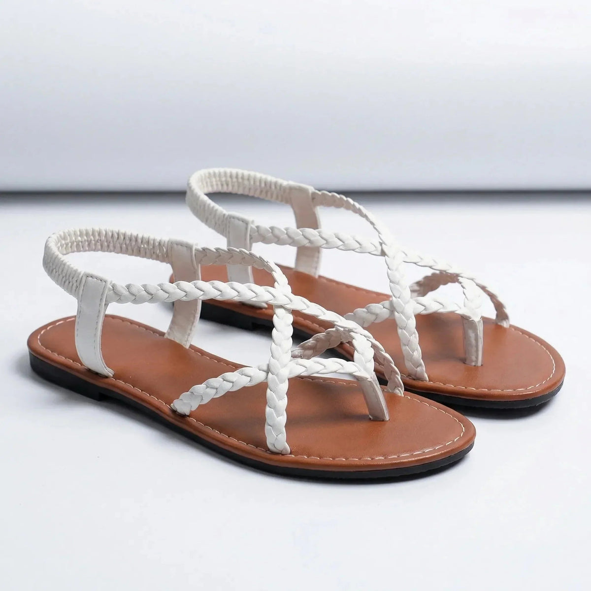 Women’s Flat Thong Sandals with Woven Strap and Open Toe