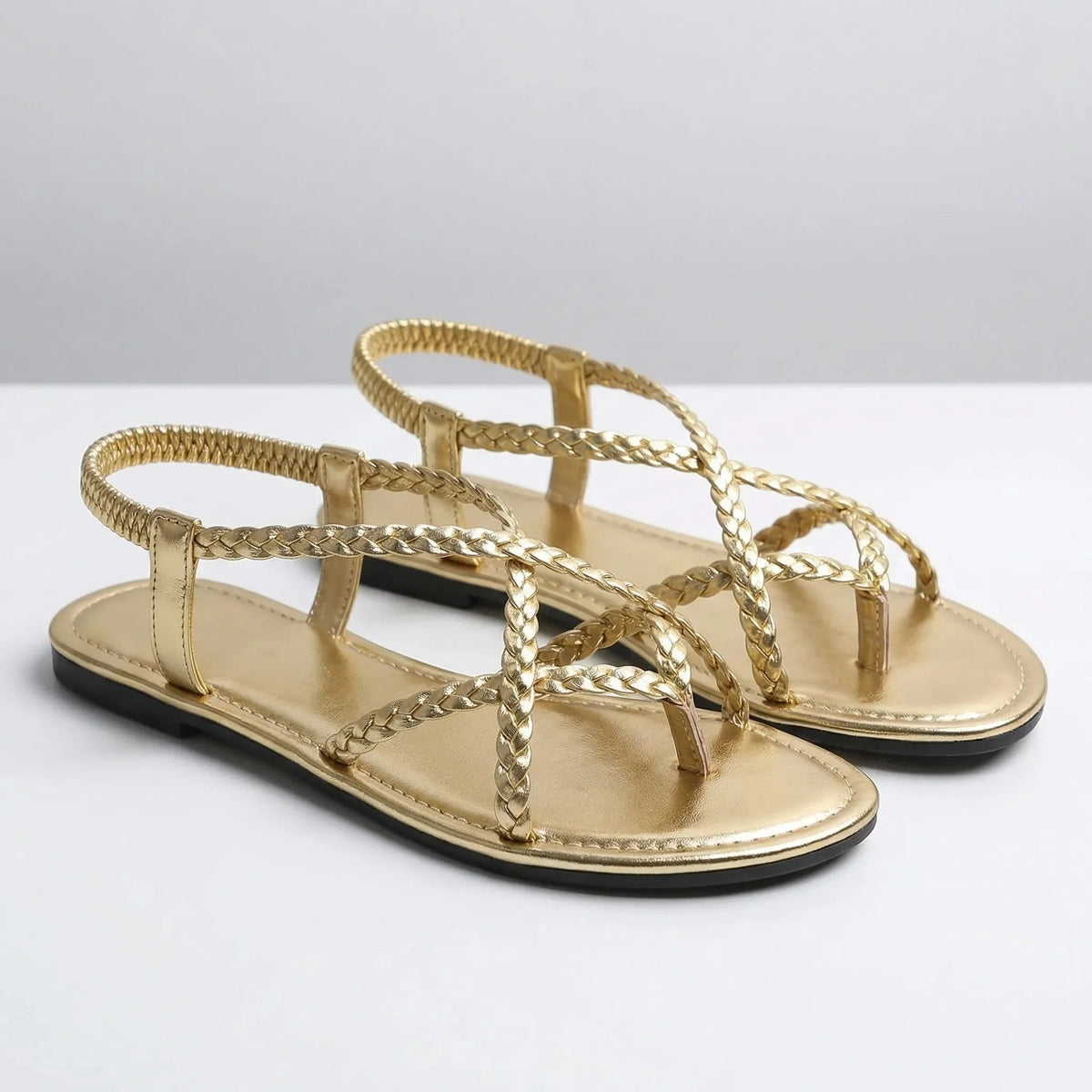 Women’s Flat Thong Sandals with Woven Strap and Open Toe