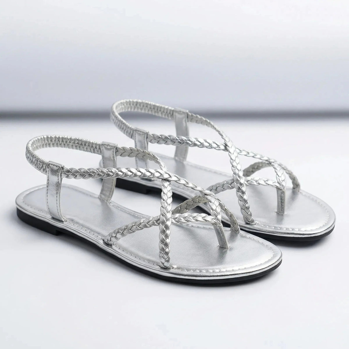 Women’s Flat Thong Sandals with Woven Strap and Open Toe
