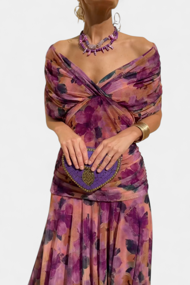 Women's Floral Maxi Dress Off Shoulder Summer Wedding Guest Long Flowy Boho Print Elegant Beach - image 1