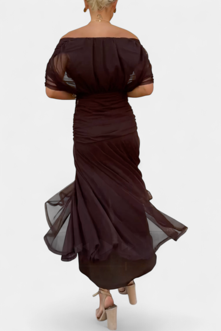 Women’s Floral Maxi Wedding Guest Dress with Off-Shoulder Flowy Fit
