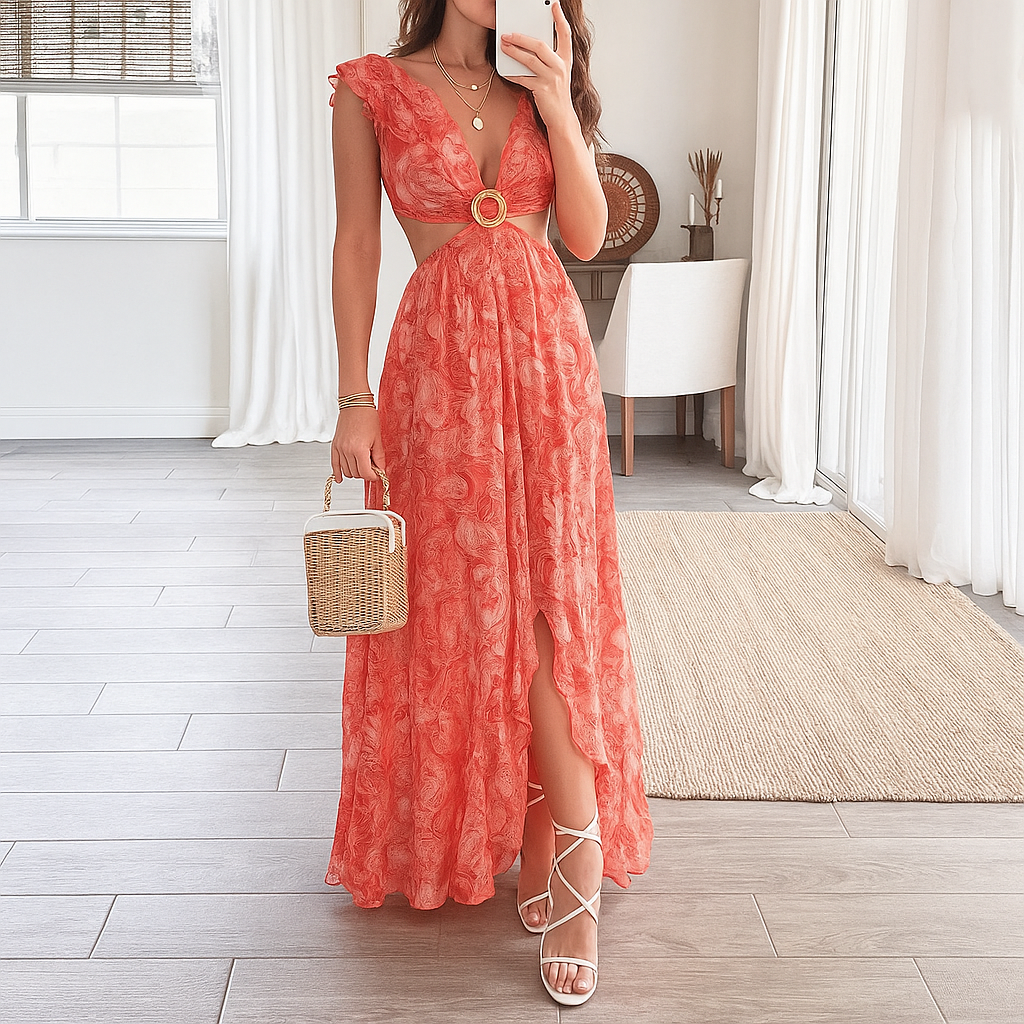 Women's Floral Maxi Dress V Neck Summer Sundress Wedding Guest Beach Long Flowy Print Boho - image 1