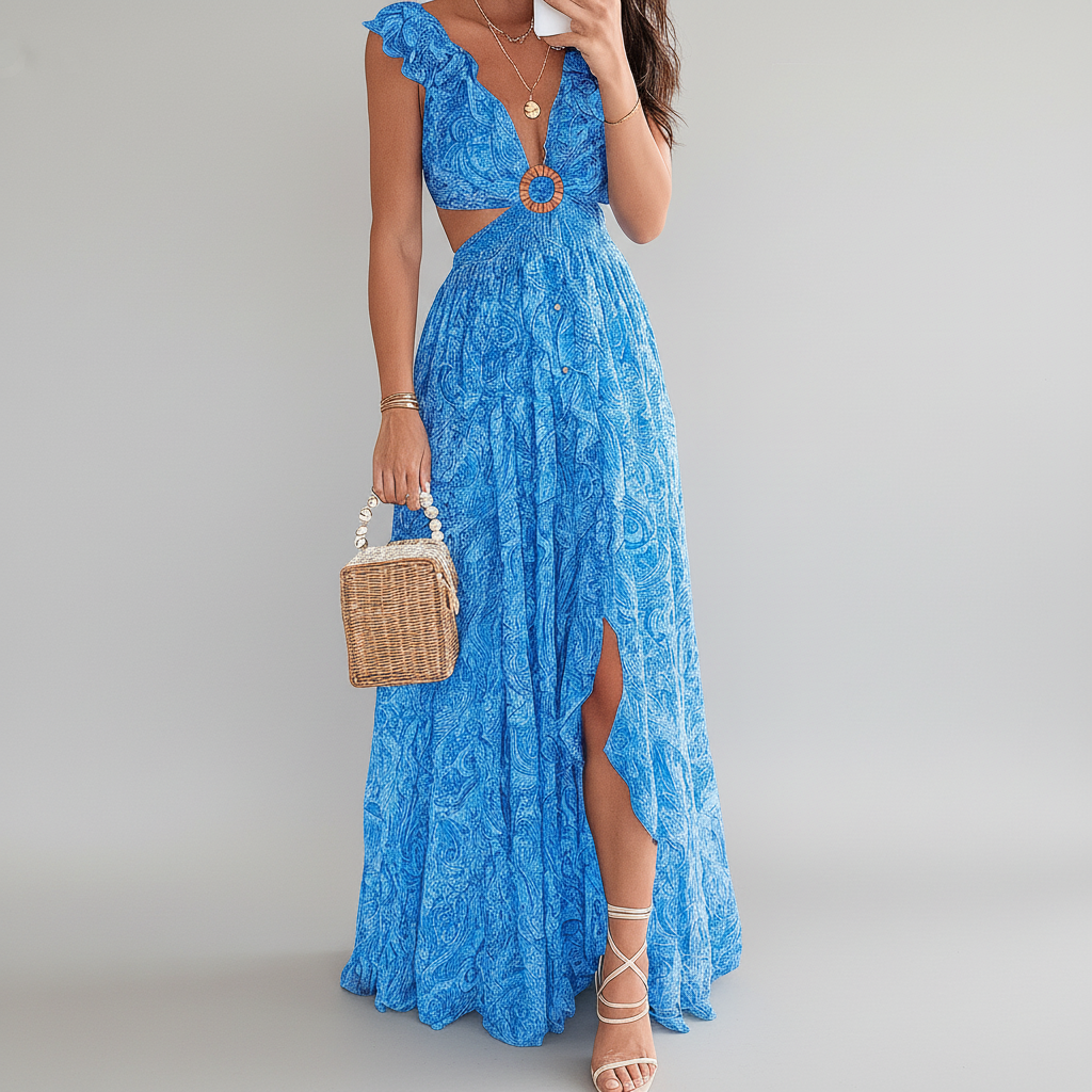 Women's Floral Maxi Dress V Neck Summer Sundress Wedding Guest Beach Long Flowy Print Boho - image 3
