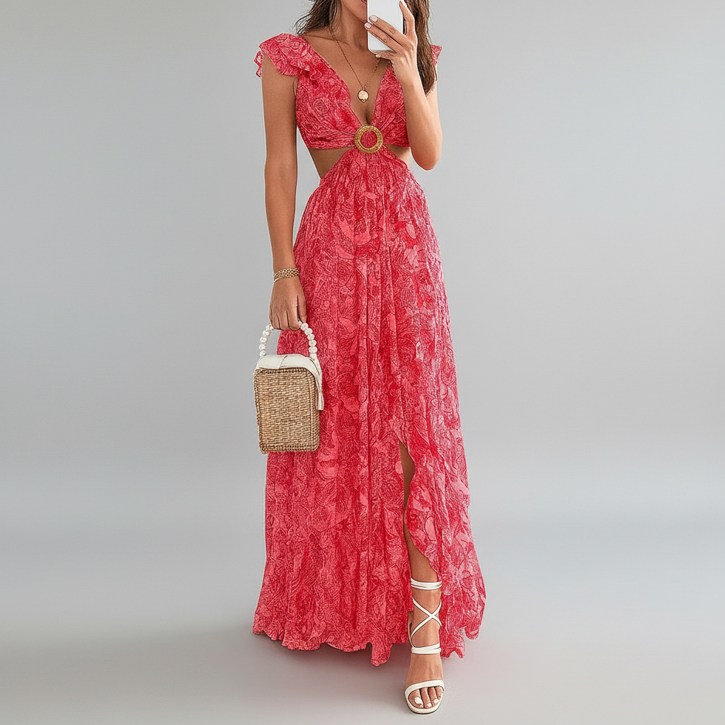Women's Floral Maxi Dress V Neck Summer Sundress Wedding Guest Beach Long Flowy Print Boho
