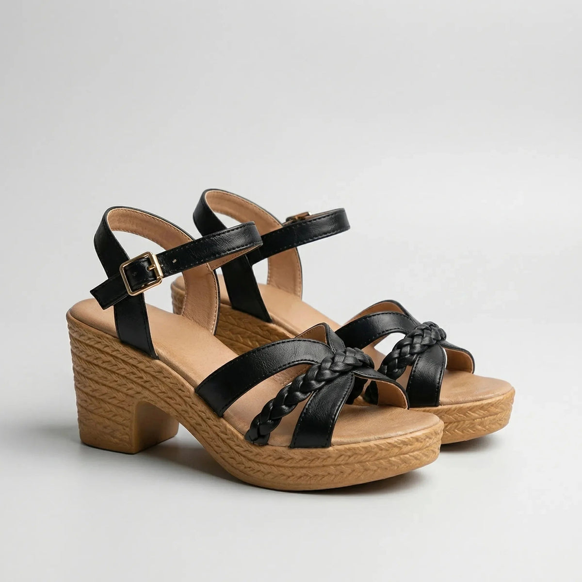 Women's Gladiator Sandals Braided Heel Platform Open Toe Ankle Strap Chunky Summer Dressy Strappy - image 4