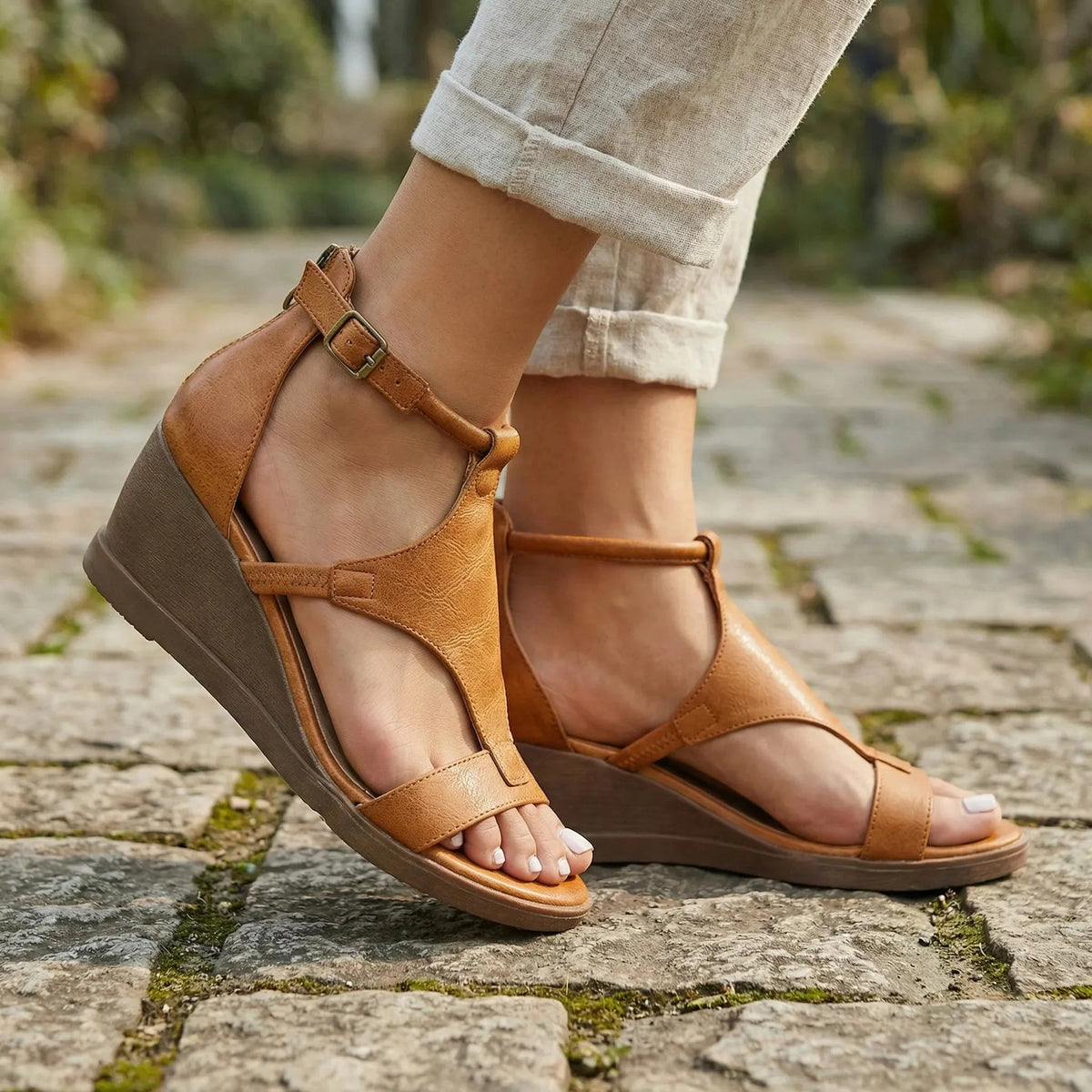 Women's Gladiator Sandals Wedge High Heeled Open Toe Ankle Strap Summer Lace Up Strappy Dressy - image 2