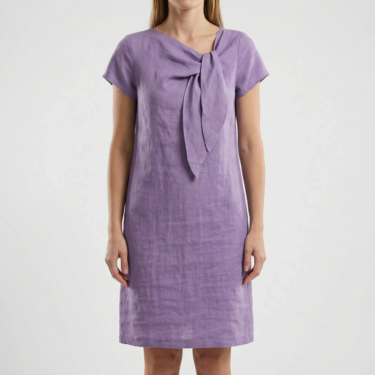 Women's Linen Dress Short Sleeve Summer Midi Ribbon Detail Casual Flowy Relaxed Beach Everyday - image 1