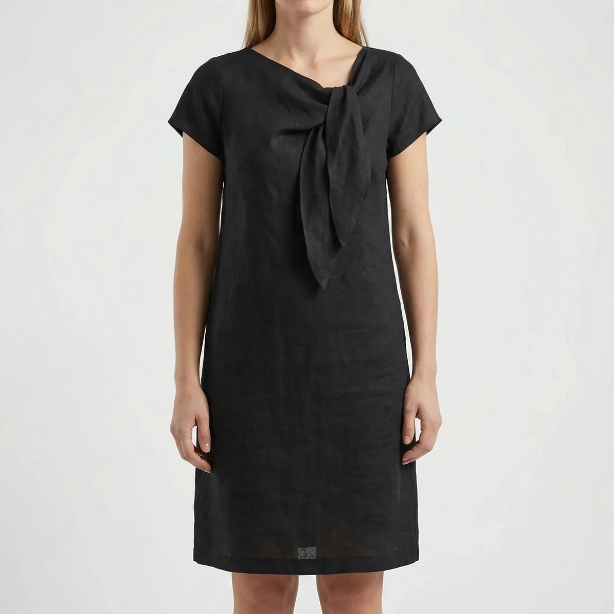 Women's Linen Dress Short Sleeve Summer Midi Ribbon Detail Casual Flowy Relaxed Beach Everyday - image 7