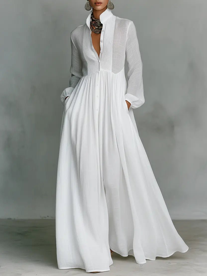 Women's Maxi Dress Button Front Long Sleeve Shirt Flowy Summer Beach Long Collared Casual Relaxed - image 1