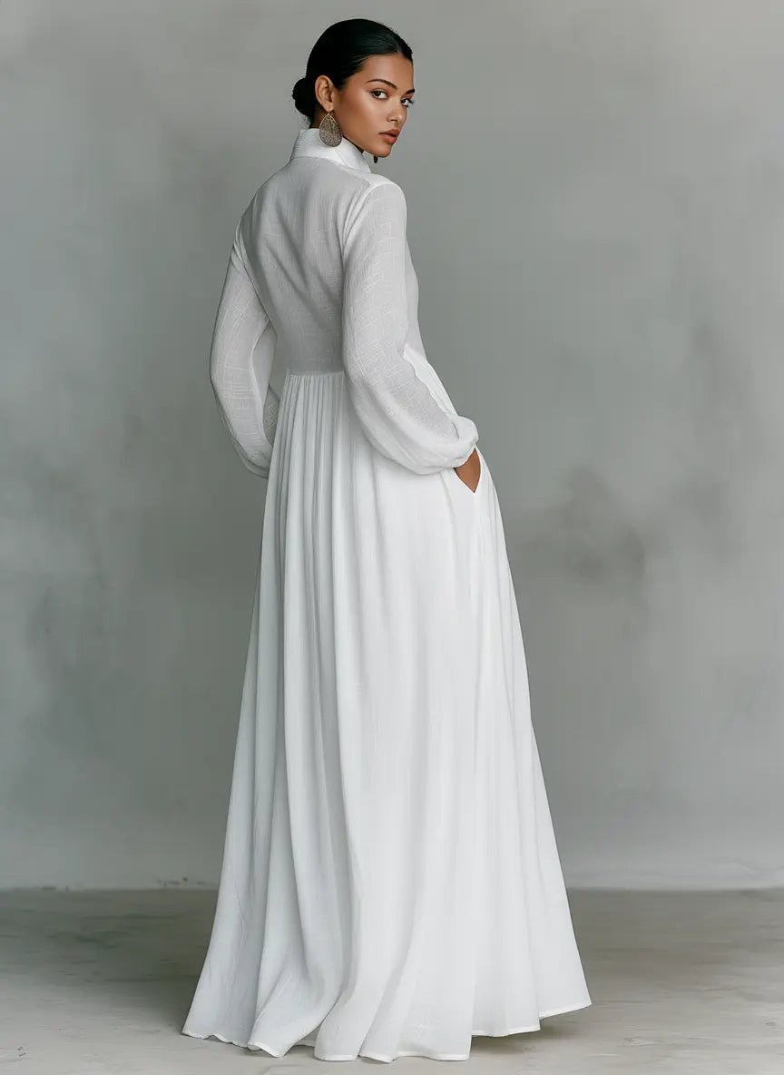 Women's Maxi Dress Button Front Long Sleeve Shirt Flowy Summer Beach Long Collared Casual Relaxed - image 2