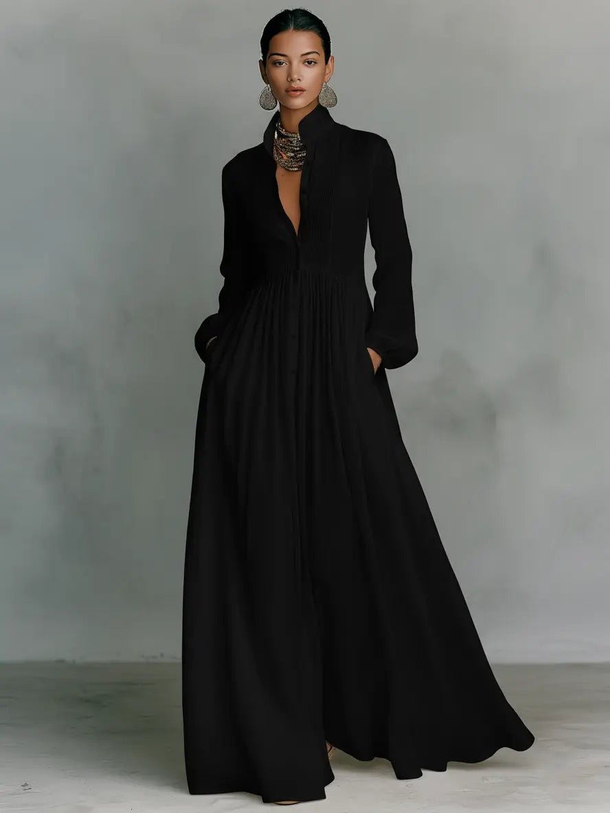 Women's Maxi Dress Button Front Long Sleeve Shirt Flowy Summer Beach Long Collared Casual Relaxed - image 4