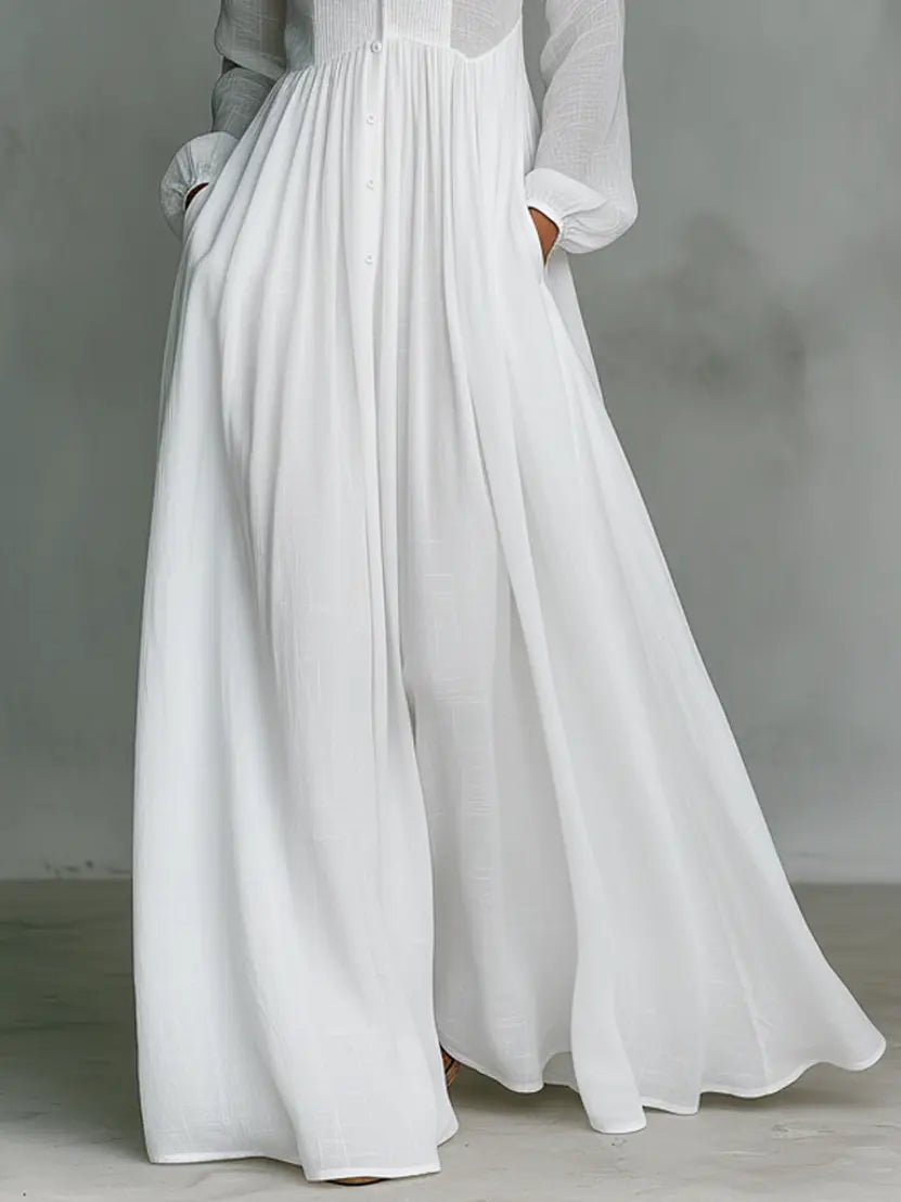 Women’s Button-Front Maxi Shirt Dress with Long Sleeves and Collar