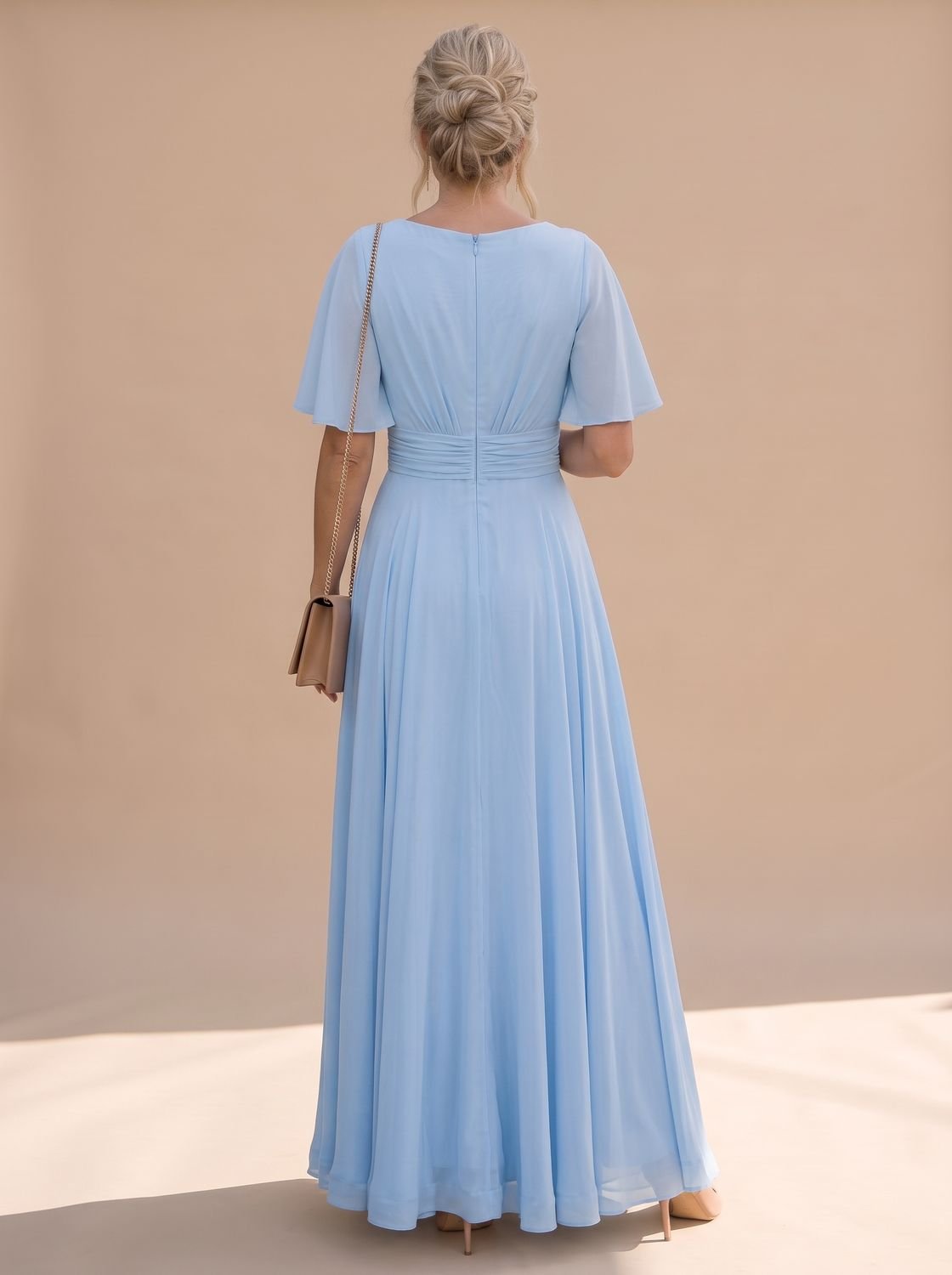 Women's Maxi Dress Flutter Sleeve V Neck Embellished A Line Formal Evening Gown Wedding Guest Long - image 3