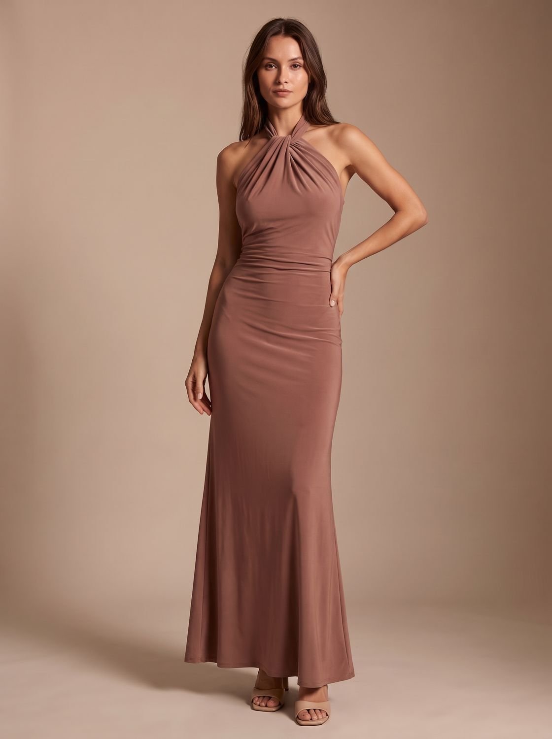 Women's Maxi Dress Halter Neck Ruched Backless Formal Evening Gown Wedding Guest Long Bodycon Elegant - image 3