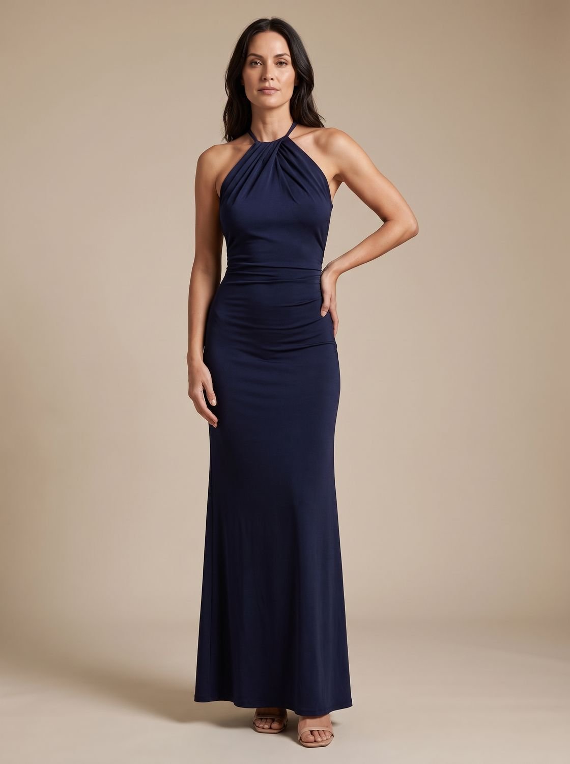 Women's Maxi Dress Halter Neck Ruched Backless Formal Evening Gown Wedding Guest Long Bodycon Elegant - image 4
