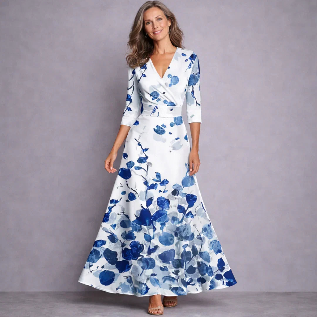 Women's Maxi Dress Wrap A Line Mid Sleeve Summer Wedding Guest Long Flowy Print Beach Elegant
