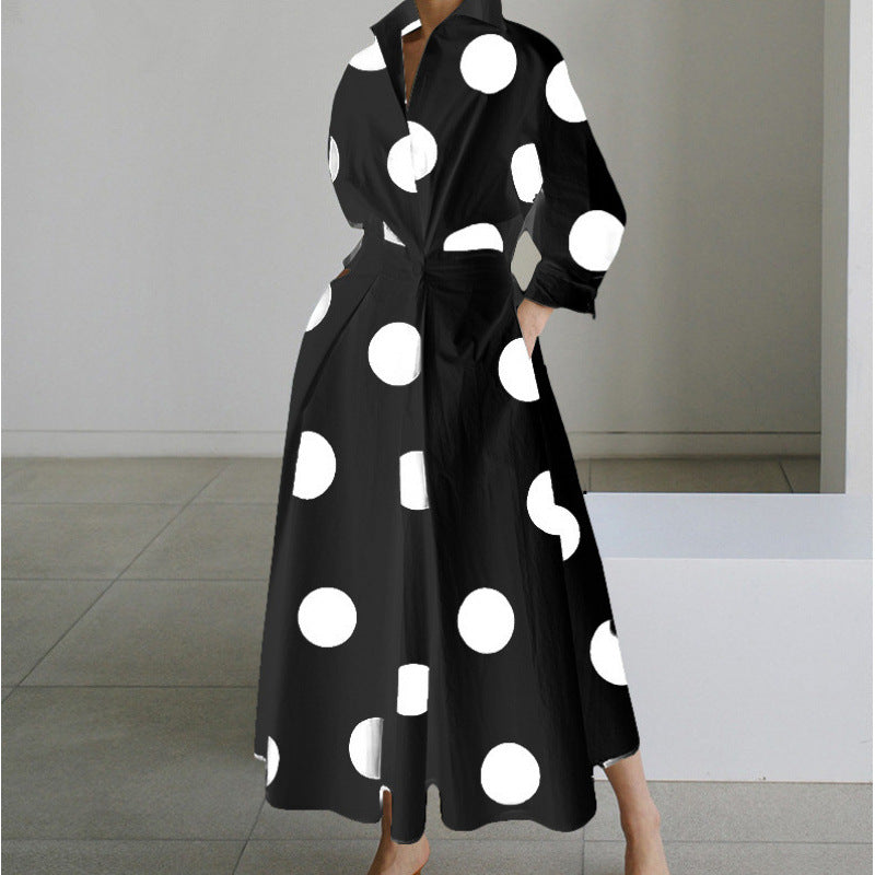 Women's Maxi Dress Wrap Collared Shirt A Line Summer Long Sleeve Button Flowy Casual Elegant - image 1