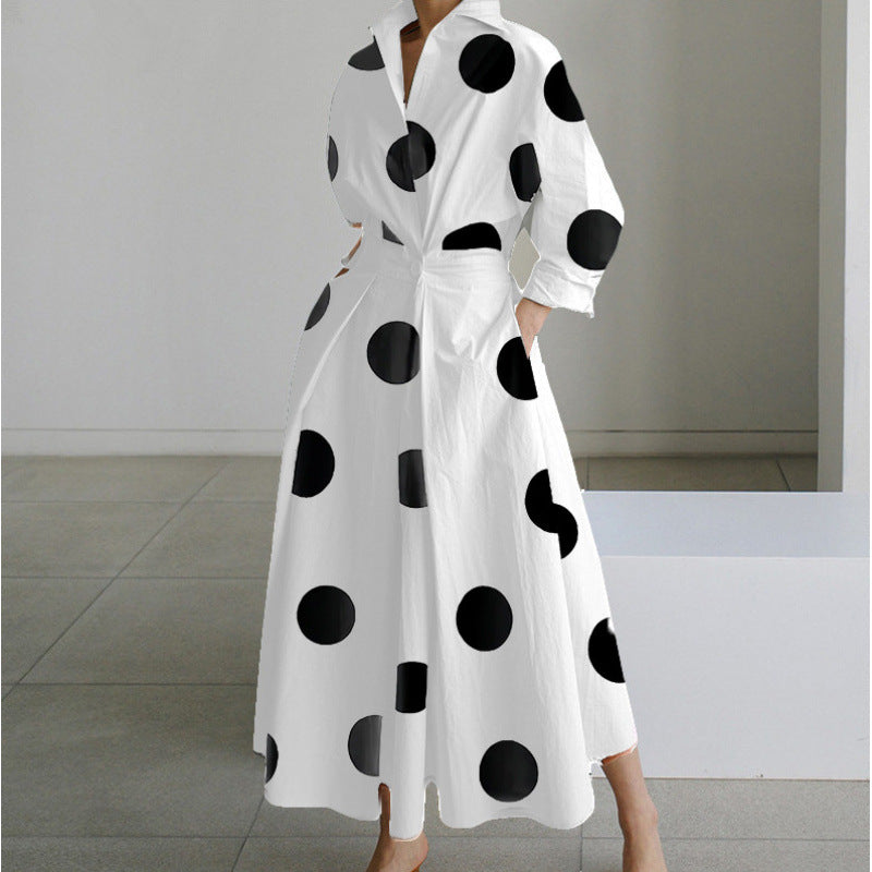 Women's Maxi Dress Wrap Collared Shirt A Line Summer Long Sleeve Button Flowy Casual Elegant