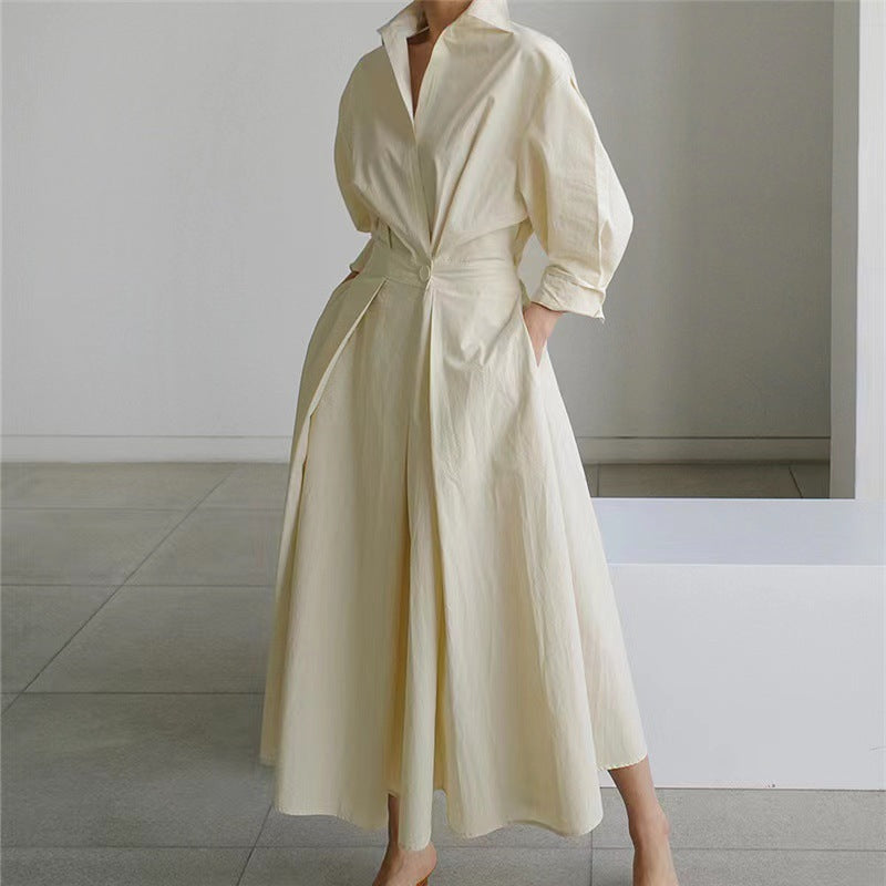 Women's Maxi Dress Wrap Collared Shirt A Line Summer Long Sleeve Button Flowy Casual Elegant
