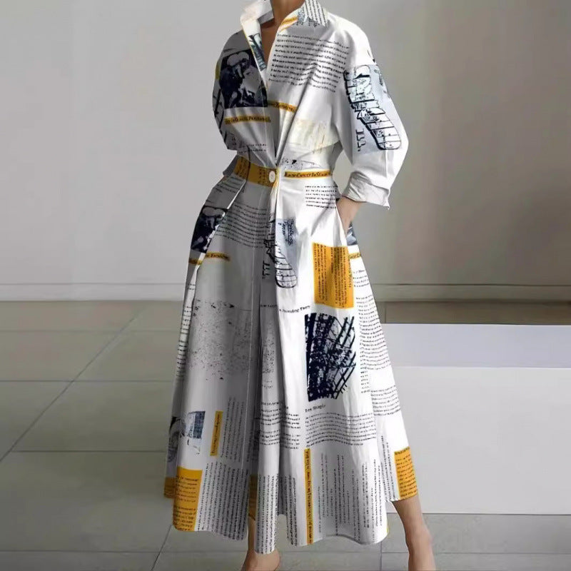 Women's Maxi Dress Wrap Collared Shirt A Line Summer Long Sleeve Button Flowy Casual Elegant - image 2