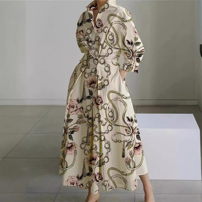 Women's Maxi Dress Wrap Collared Shirt A Line Summer Long Sleeve Button Flowy Casual Elegant - image 3