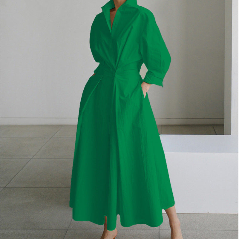 Women's Maxi Dress Wrap Collared Shirt A Line Summer Long Sleeve Button Flowy Casual Elegant - image 4