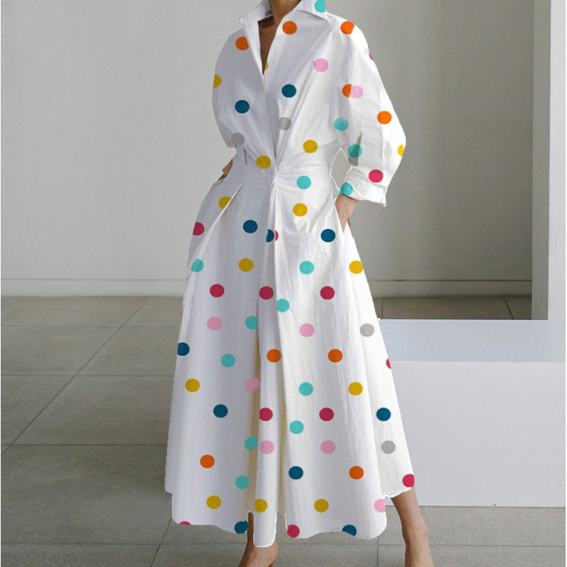 Women's Maxi Dress Wrap Collared Shirt A Line Summer Long Sleeve Button Flowy Casual Elegant - image 5