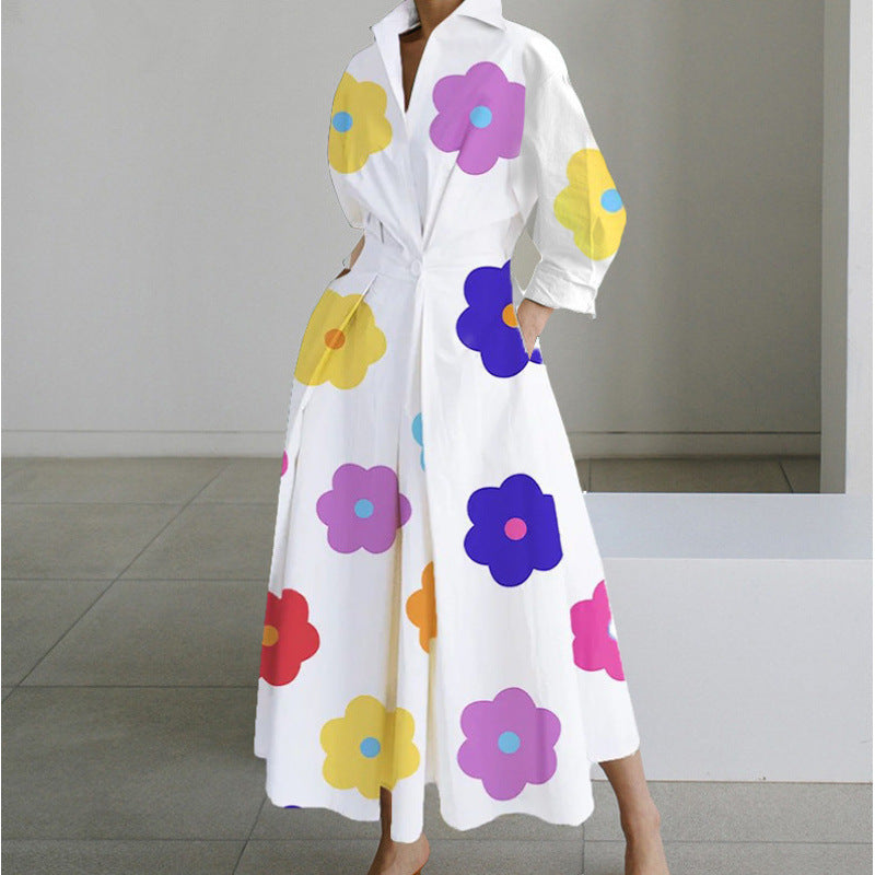 Women's Maxi Dress Wrap Collared Shirt A Line Summer Long Sleeve Button Flowy Casual Elegant - image 8