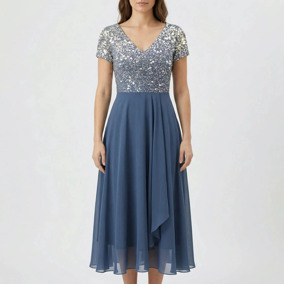 Women's Midi Dress Beaded Bodice A Line Sparkly Evening Formal Wedding Guest Semi Formal Elegant Gown - image 1