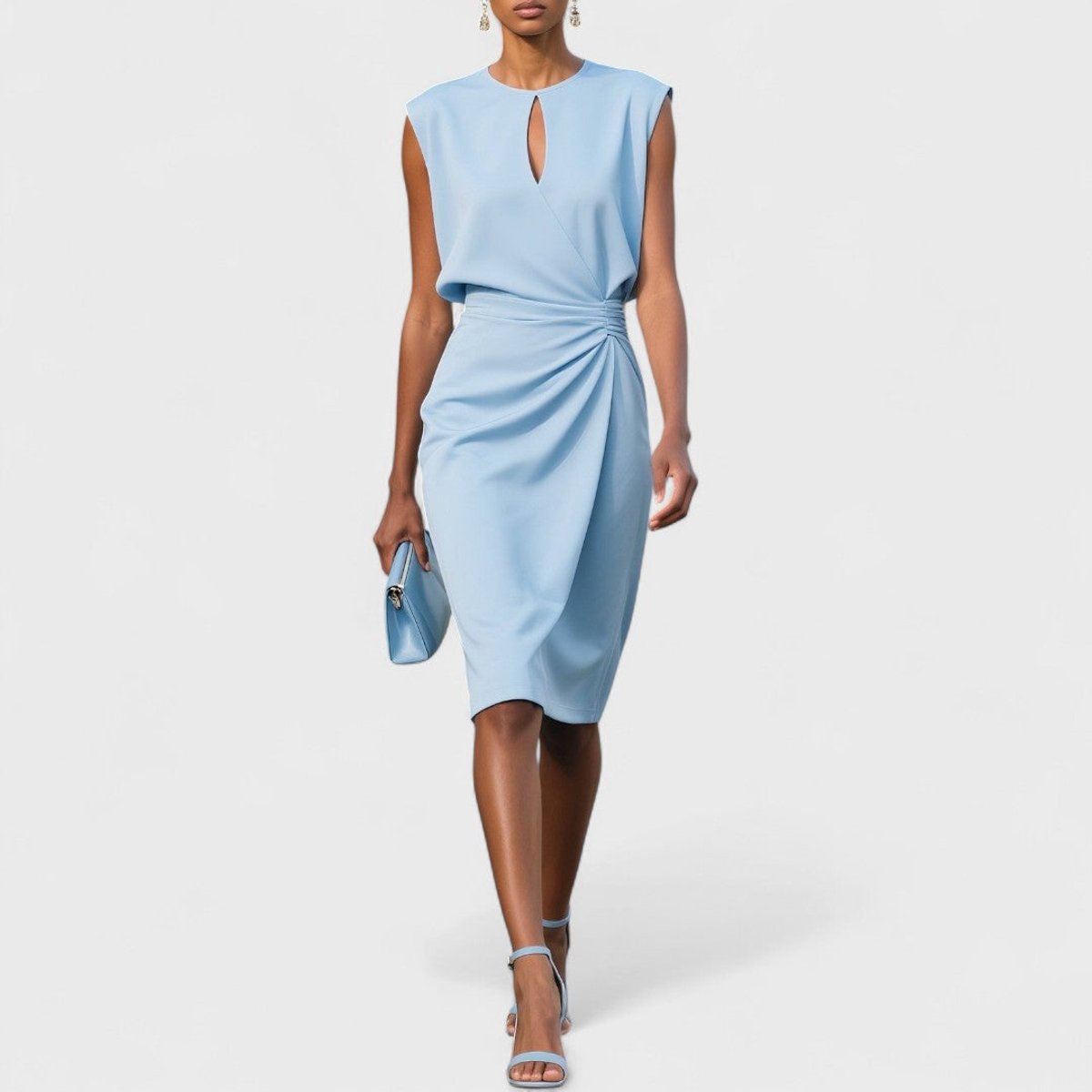 Women's Midi Dress Sleeveless Ruched Waist Keyhole Formal Cocktail Wedding Guest Wrap Semi Formal Elegant