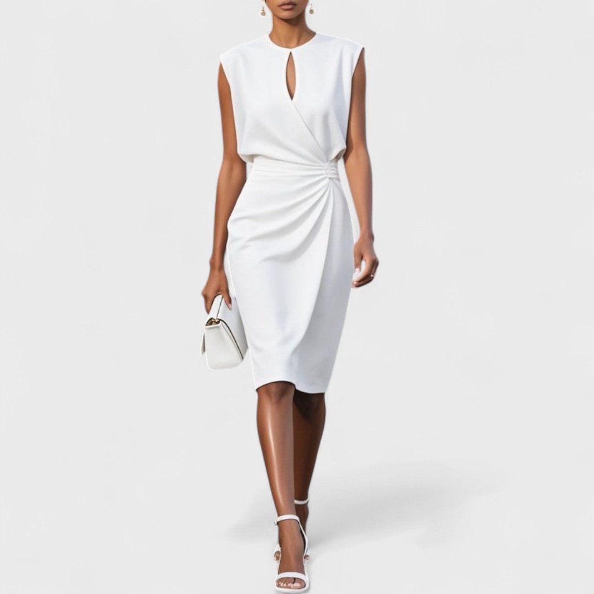 Women's Midi Dress Sleeveless Ruched Waist Keyhole Formal Cocktail Wedding Guest Wrap Semi Formal Elegant