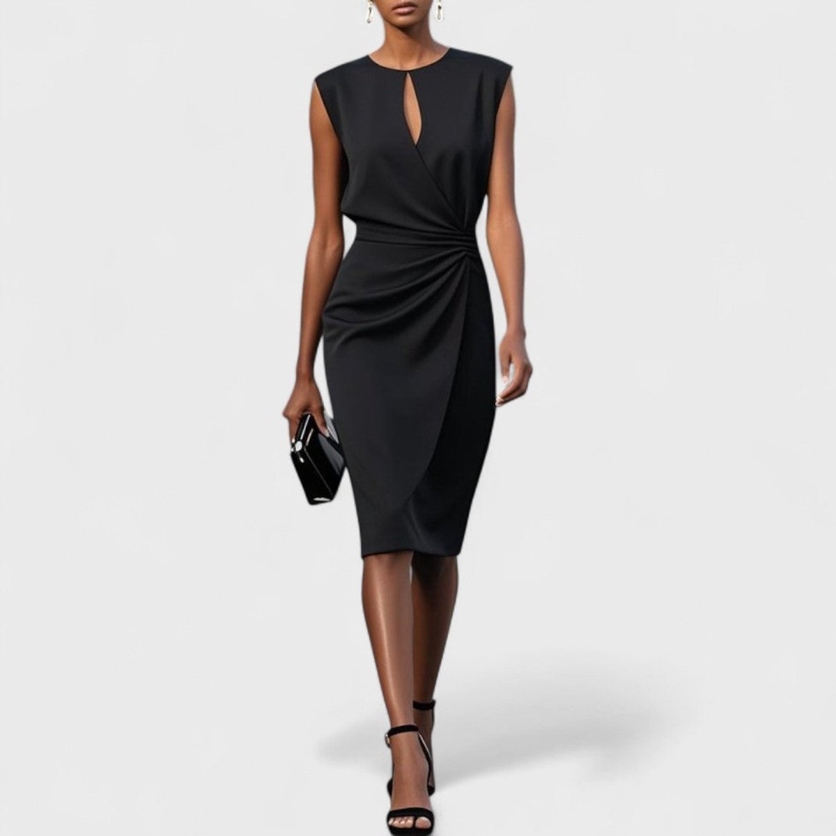 Women's Midi Dress Sleeveless Ruched Waist Keyhole Formal Cocktail Wedding Guest Wrap Semi Formal Elegant