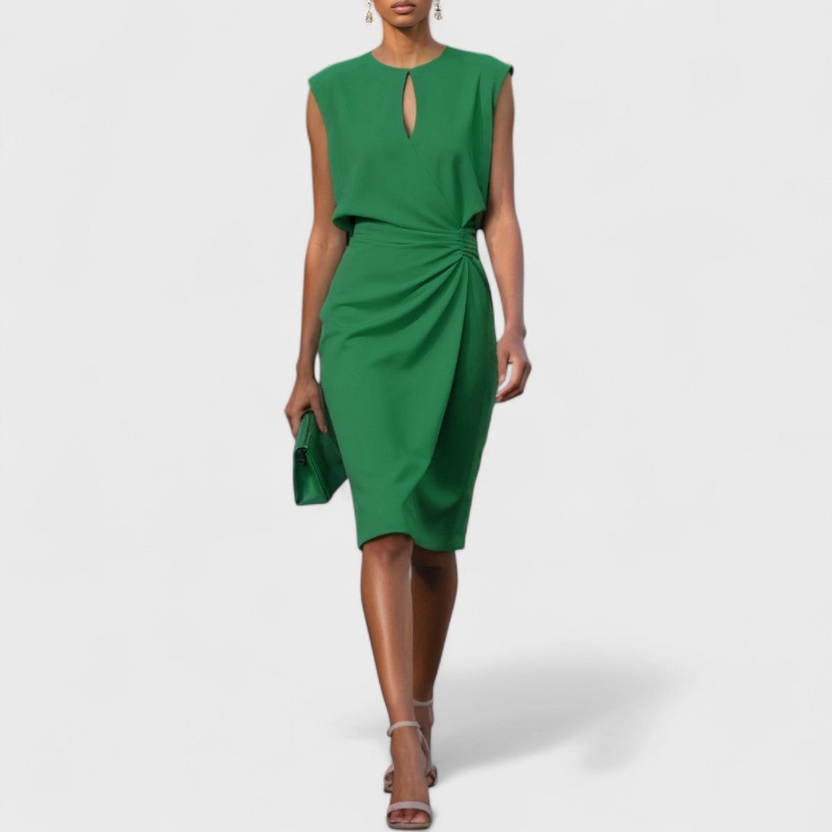 Women's Midi Dress Sleeveless Ruched Waist Keyhole Formal Cocktail Wedding Guest Wrap Semi Formal Elegant - image 4