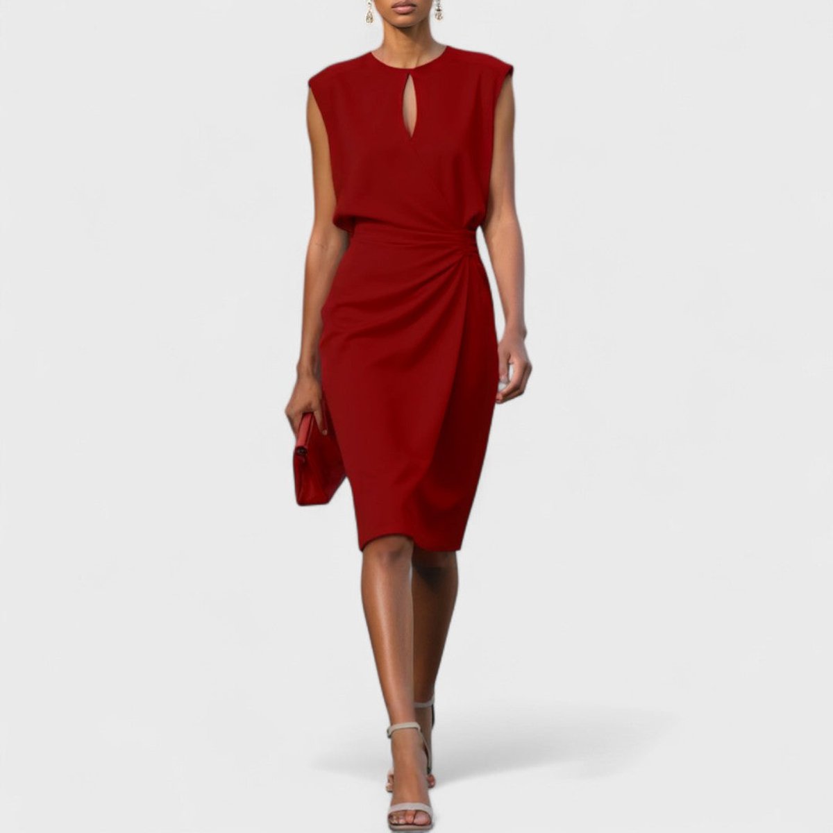 Women's Midi Dress Sleeveless Ruched Waist Keyhole Formal Cocktail Wedding Guest Wrap Semi Formal Elegant - image 5