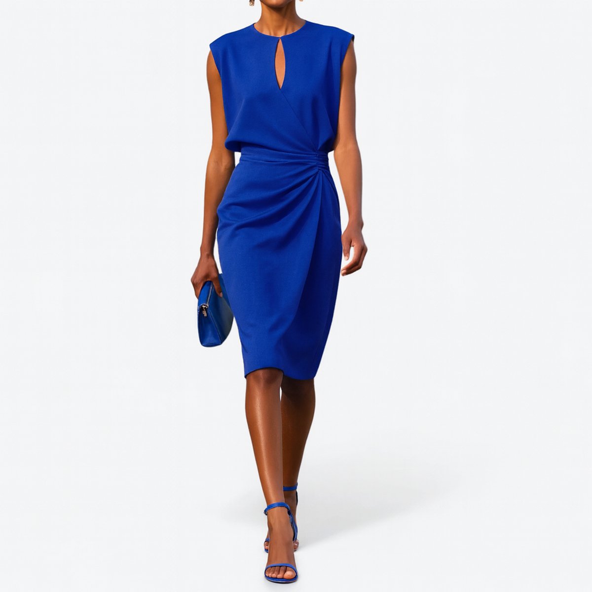Women's Midi Dress Sleeveless Ruched Waist Keyhole Formal Cocktail Wedding Guest Wrap Semi Formal Elegant - image 6