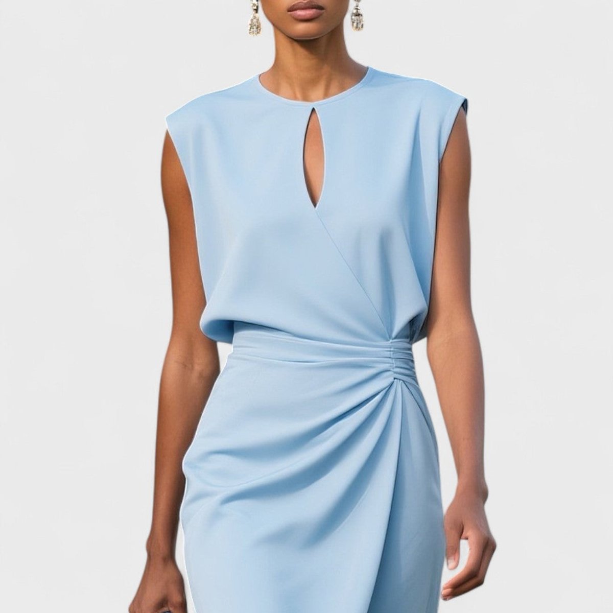 Women's Midi Dress Sleeveless Ruched Waist Keyhole Formal Cocktail Wedding Guest Wrap Semi Formal Elegant