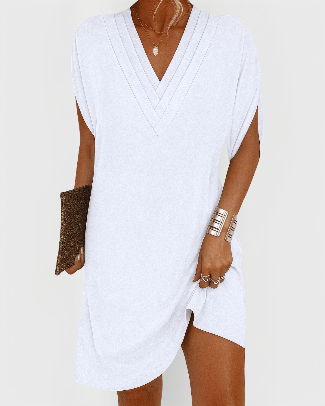 Women’s Casual T-Shirt Mini Dress with V-Neck and Short Sleeves