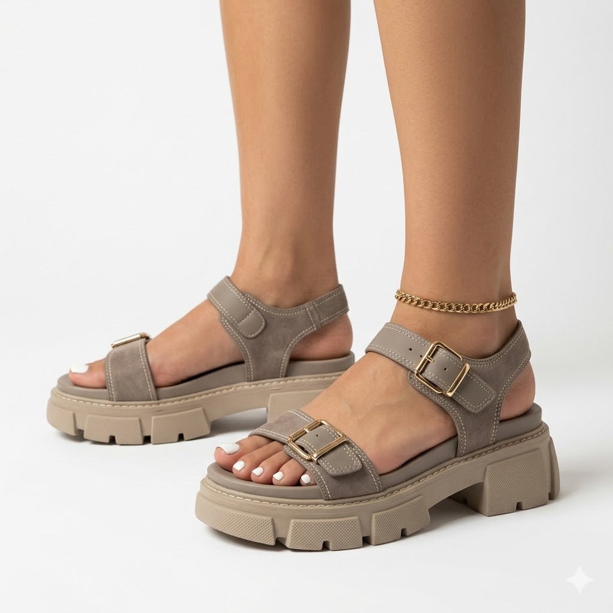 Women’s Chunky Platform Sandals with Buckle Strap and Open Toe