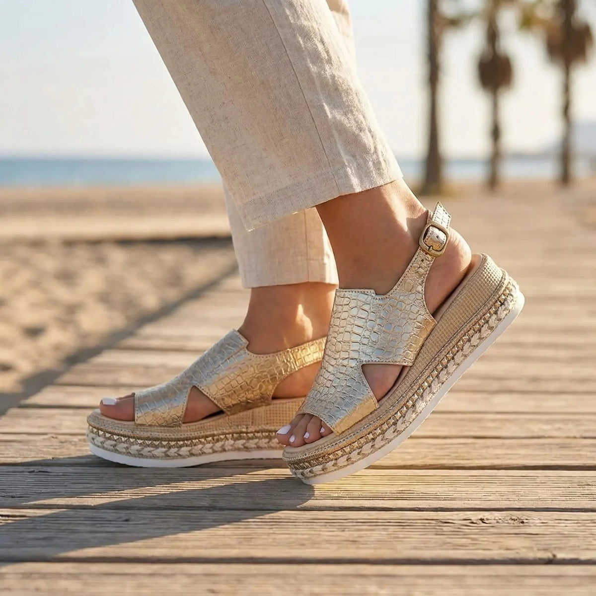 Women’s Platform Espadrille Sandals with Chunky Wedge and Open Toe