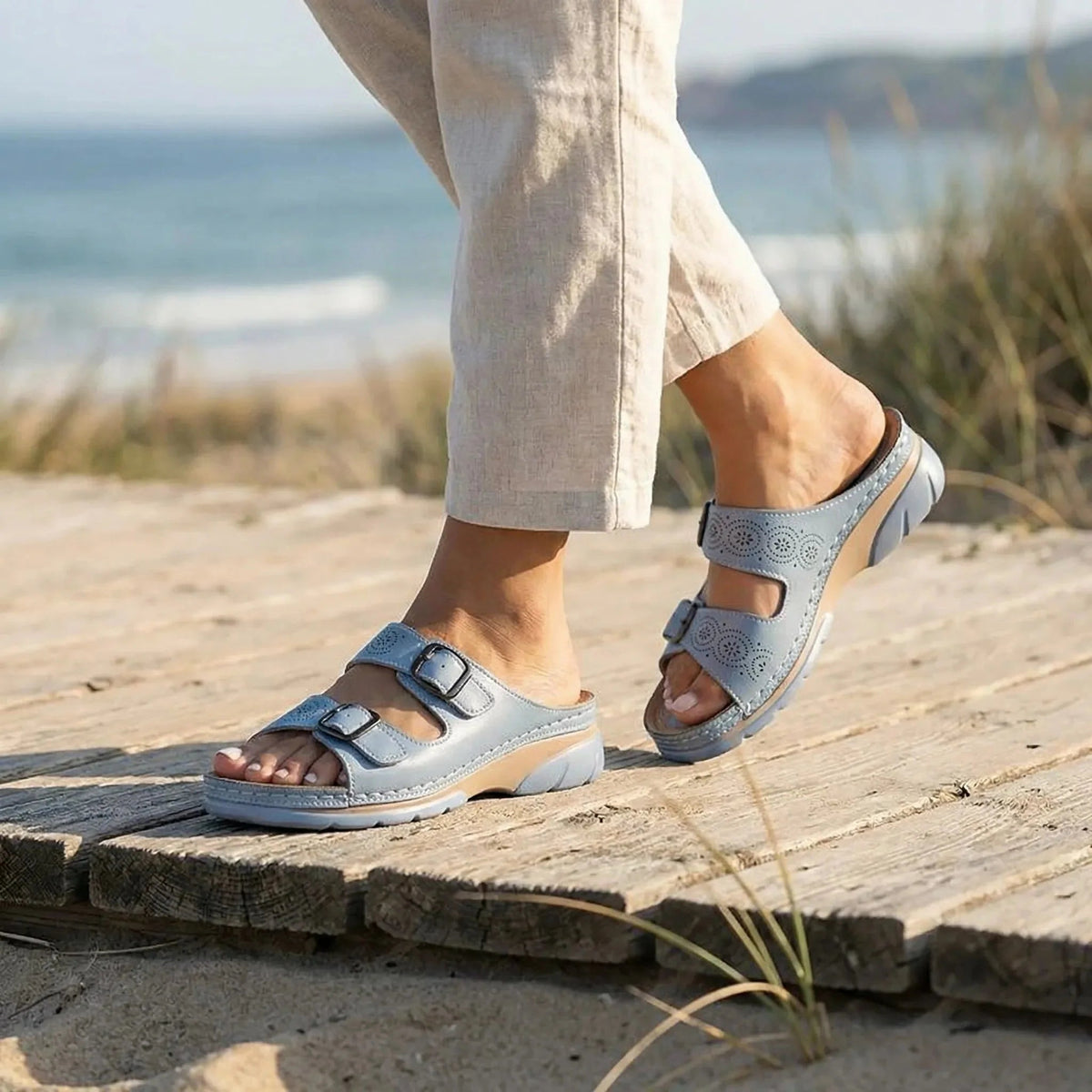 Women's Platform Sandals Wedge Heeled Slides Open Toe Chunky Slip On Summer Comfort Casual Beach - image 2