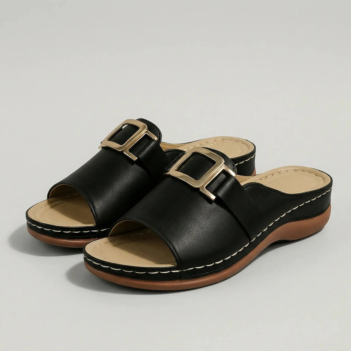 Women's Slide Sandals Low Heel Open Toe Slip On Mules Summer Comfort Casual Beach Slides - image 1