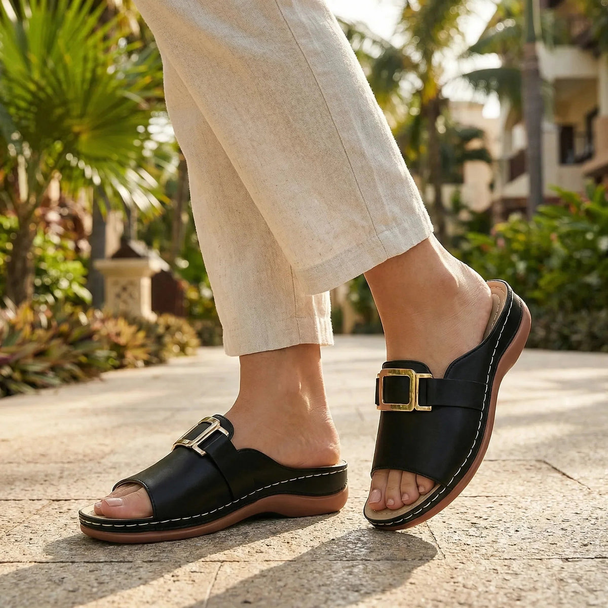 Women's Slide Sandals Low Heel Open Toe Slip On Mules Summer Comfort Casual Beach Slides - image 2