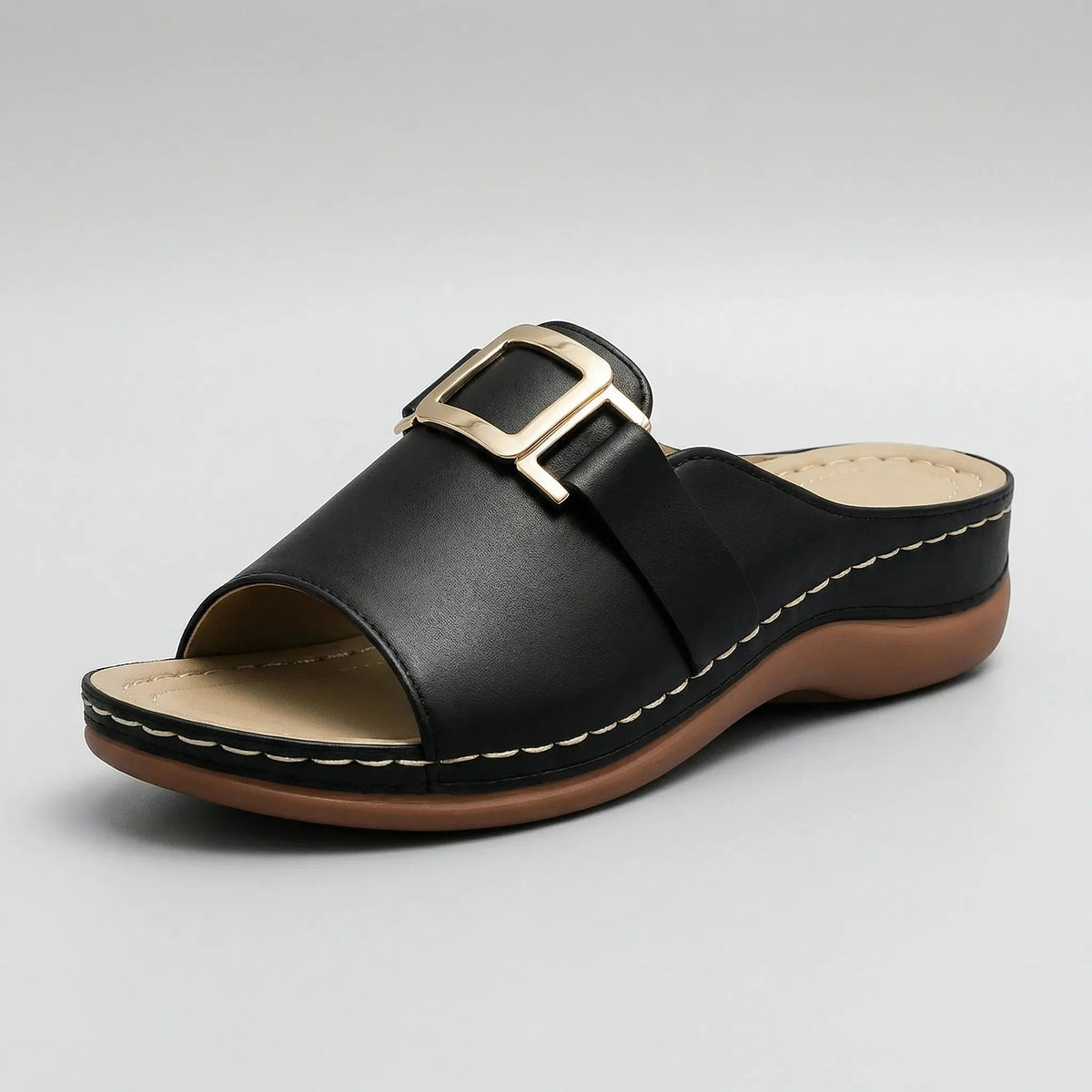 Women's Slide Sandals Low Heel Open Toe Slip On Mules Summer Comfort Casual Beach Slides