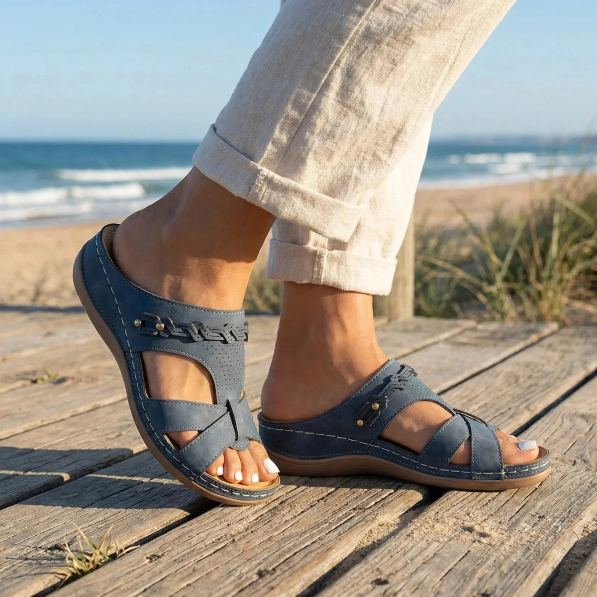 Women's Wedge Sandals Bohemian Slides Mules Open Toe Platform Slip On Summer Boho Comfort Casual - image 2