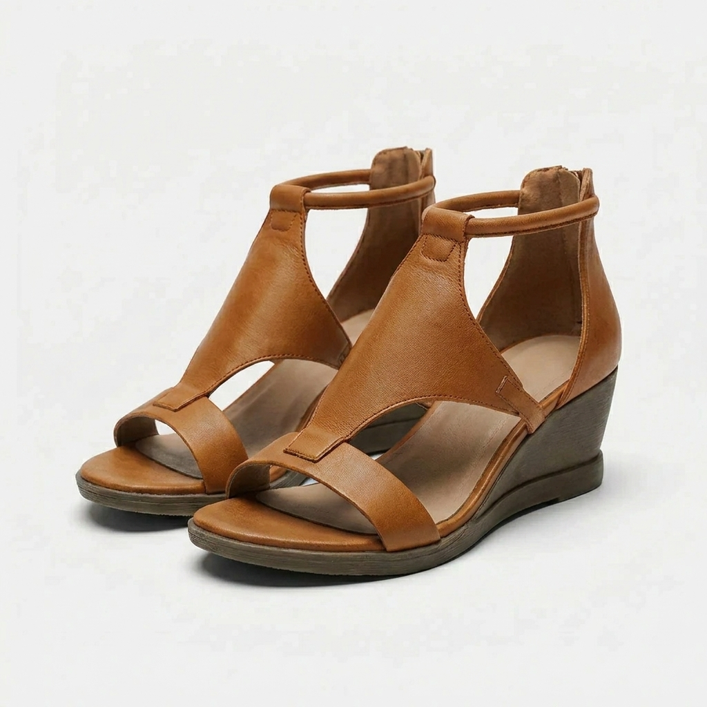 Women’s Wedge Sandals with Ankle Strap and Contoured Footbed
