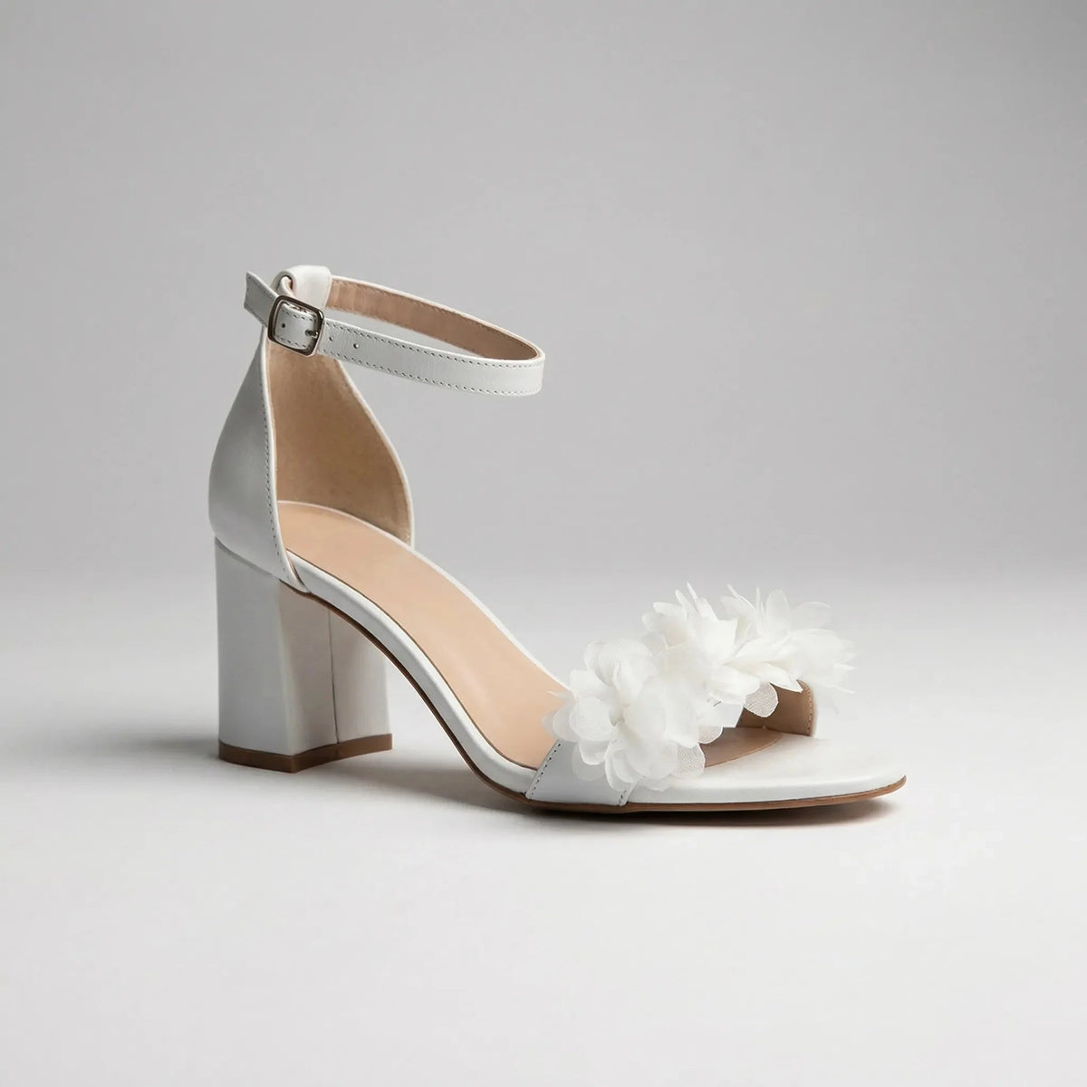 Women's White Block Heel Sandals Floral Open Toe High Heels Ankle Strap Heeled Dressy Summer Party - image 1