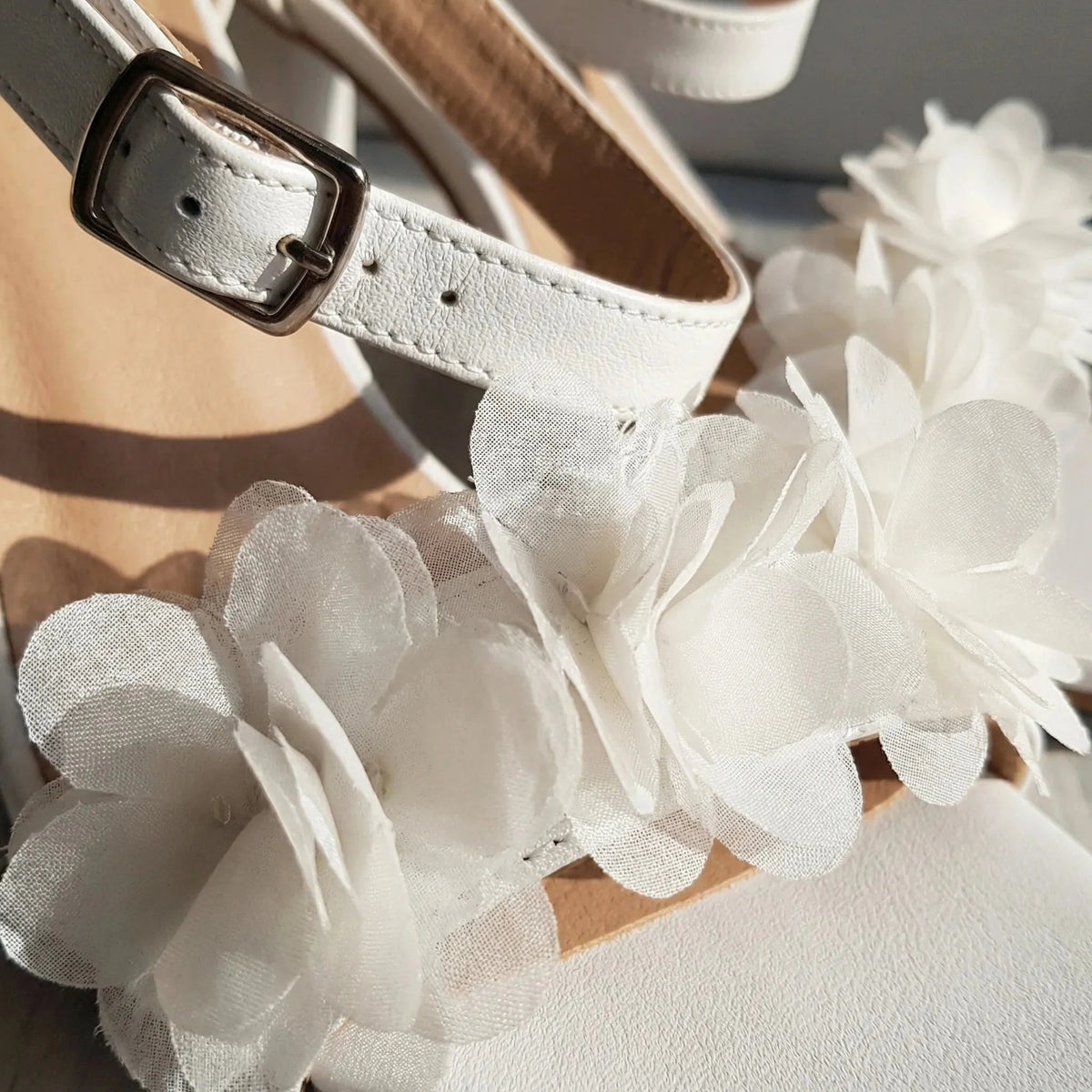 Women's White Block Heel Sandals Floral Open Toe High Heels Ankle Strap Heeled Dressy Summer Party - image 3